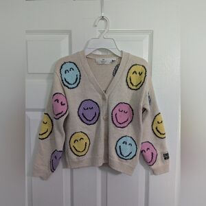 H&M Cream Cardigan with Pastel Smiley Faces
